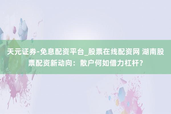 天元证券-免息配资平台_股票在线配资网 湖南股票配资新动向：散户何如借力杠杆？